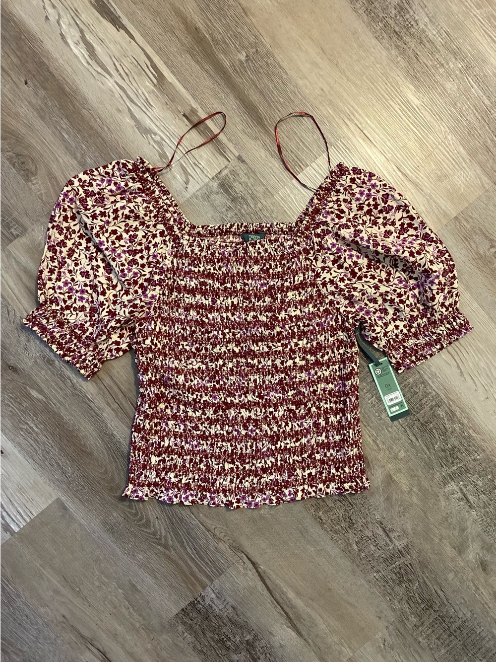 Terra and Sky Floral Women’s Plus Smocked Blouse Size OX 14W